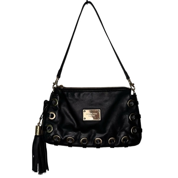 Michael Kors Black Astor Collection Gold Grommet Tassel Shoulder Clutch Handbag - Picture 1 of 8